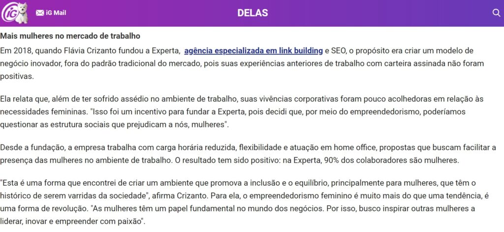 backlink da experta no ig delas