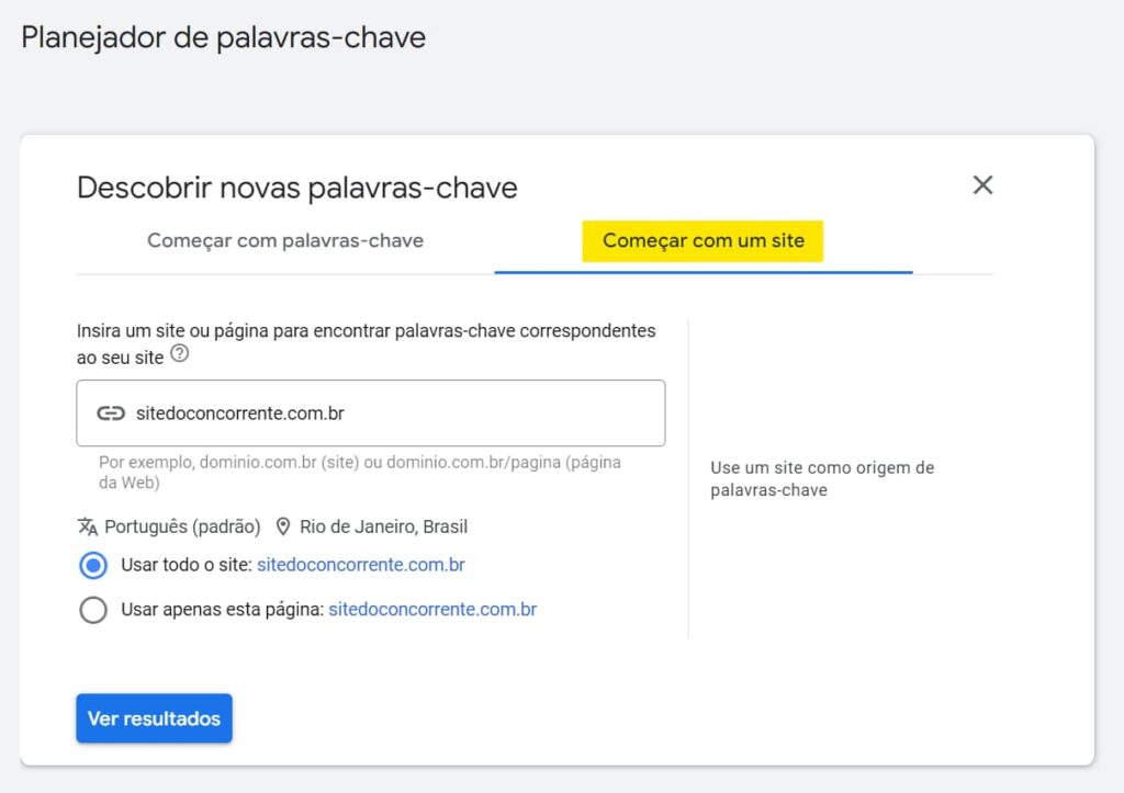 analisando concorrentes com google keyword planner