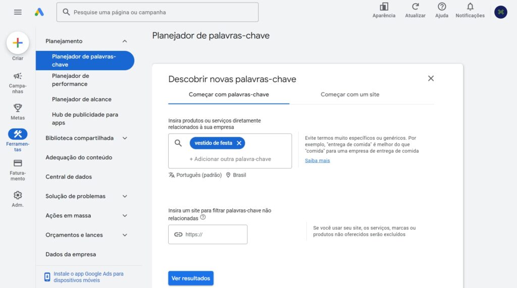 descobrindo novas palavras-chave com o google keyword planner