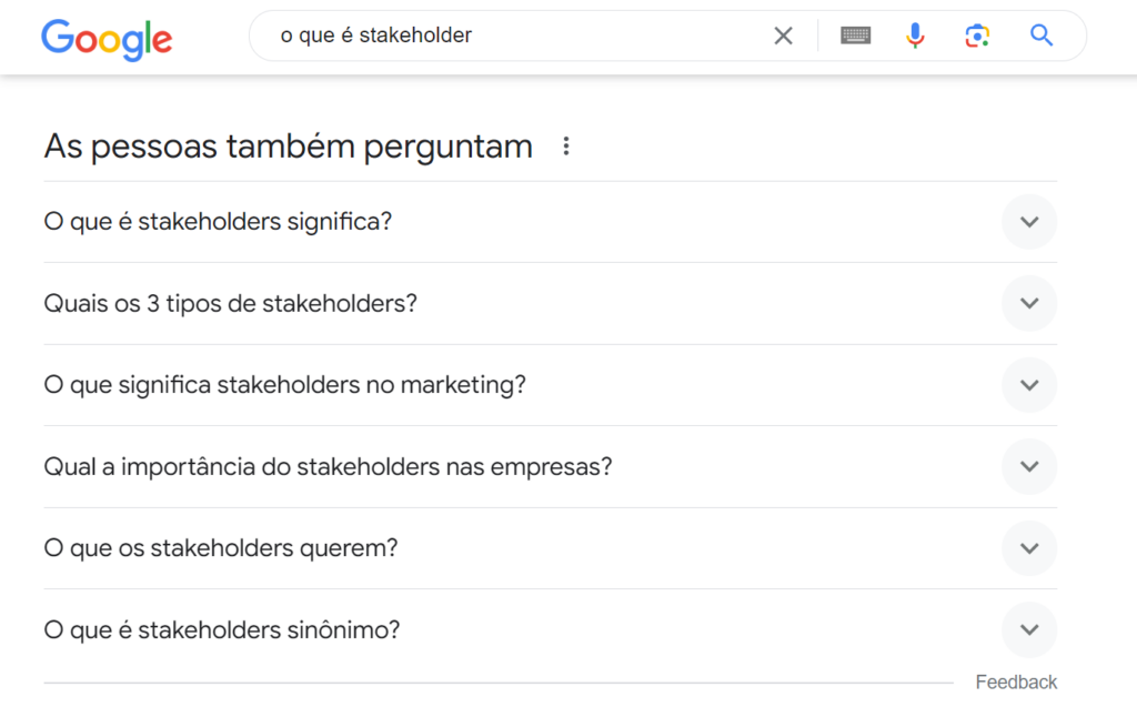 exemplo de 'as pessoas também perguntam' na serp do google