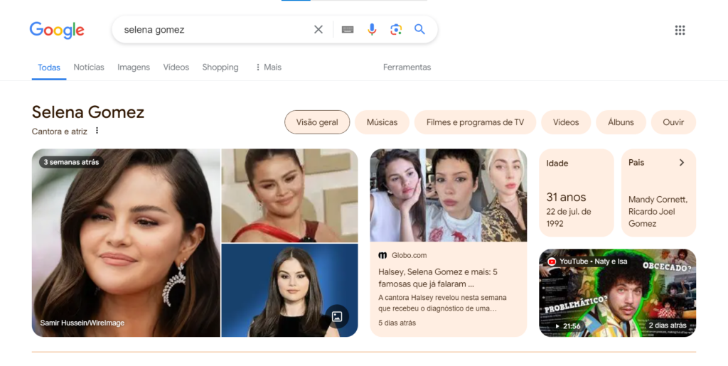 exemplo de como as imagens aparecem na serp do google