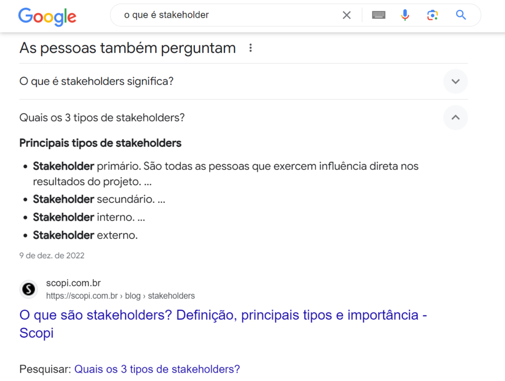 featured snippet dentro de 'as pessoas também perguntam'