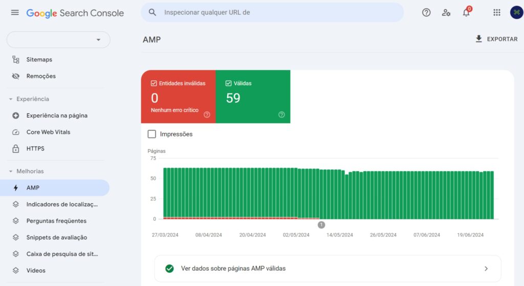 relatório amp no google search console